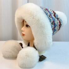 Wearing Knitted Hats For Windproof In Autumn And Winter, Thick And Warm Lei Feng Hats For Women's Outings, Cycling With Fleece, And Skiing Windproof Hats - 黑灰色 - 查看 7