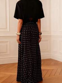 Women's Casual Polka Dot A-Line Maxi Dress, Made Of Non-Stretch Woven Fabric, Suitable For Everyday Wear - Black - View 2