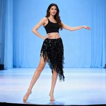 1PC Mesh Women's Belly Dancing Hip Scarf 10 Layers Dancing Belt Colorful Sequins Waist Chain Belly Dance Hip Scarf Belt For Dancers - Black - View 9