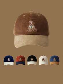 1pc Cute Bear Pattern Baseball Cap, Lightweight & Comfortable, Embroidered Bear Design, Adjustable Size, Unisex, Retro Winter Hat - Multicolor - View 2