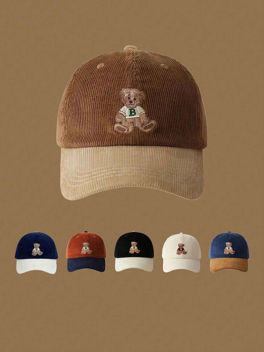 1pc Cute Bear Pattern Baseball Cap, Lightweight & Comfortable, Embroidered Bear Design, Adjustable Size, Unisex, Retro Winter Hat
