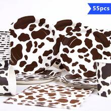 10pcs Brown Cow Print Disposable Tableware Set, Including Plates, Napkins And Cups, Suitable For 10 Guests, Disposable Paper Plates Party Supplies For Birthday, Wedding, Party, Family Picnic