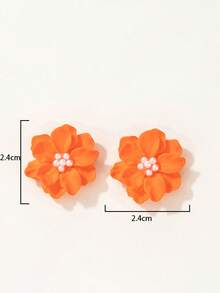 1对简约百搭夸张山茶花耳环，清新优雅的3D花朵珍珠耳钉，女士款 - 橘色 - 查看 4
