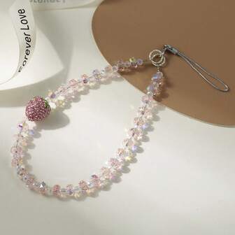 1pc Crystal Beaded Strawberry Resin Rhinestone Phone Strap Bowknot Dopamine Keychain, Handmade Gift For Friends, Decor For Phone, Bag, Daily Wear