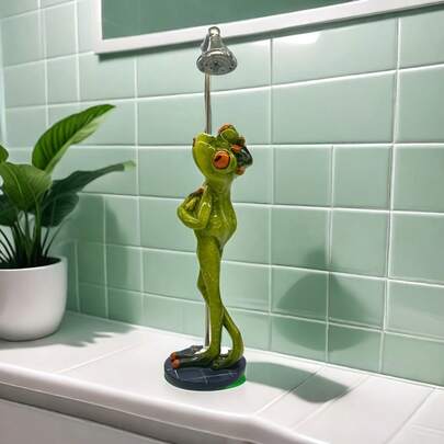 Quirky Green Frog Resin Bathroom Decor - Cartoon Style Shower Head Holder Statue, With Red Eyes And Orange Accents, Creative Home Office Decoration, Great For Valentine's Day, Mother's Day, Graduation Gifts, Frog Bathroom Accessory, Indoor Decor, Vibrant Colors, Delicate Texture, Playful Design, High-Quality Craftsmanship, Novel Decoration, Essential For Holiday Shopping
