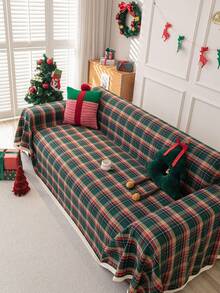 1pc American Vintage Scottish Plaid Multi-Functional Non-Slip Full Coverage Tassel Sofa Cover - Multicolor - View 2