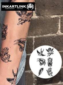 ملصقات وشم الملاك من INKARTLINK، وشم بتقنية نقل المياه الثورية، مصنوعة من مواد نباتية بتقنية وشم سحرية، تدوم من أسبوع إلى أسبوعين - الأسود - مشاهدة 2