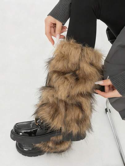 Calentadores de piernas de piel sintética esponjosa para mujer - Cubrecalzas de estilo gótico punk para looks de moda, regalo perfecto para Navidad y Año Nuevo