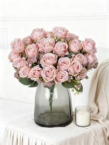 1/80 pièces Bouquet de roses en soie avec fruits en mousse artificielle, convient pour la décoration d'automne, le bouquet de mariée de la Saint-Valentin, le vase de mariage, la maison, le restaurant, la chambre à coucher, les fêtes, l'anniversaire, la décoration de jardin extérieur - Rose pâle - Voir 5