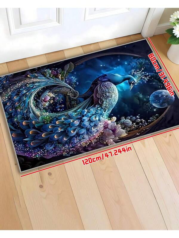 1pc Peacock Pattern Game Room Mat - Polyester Non-Slip Gaming Mat - Ideal For Video Gamers, Dorms, Teen Rooms And Halloween Decor, Machine Washable
