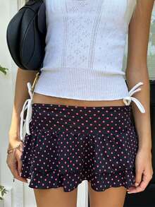 Women Layered Ruffle Mini Skirt Y2k Polka Dot Print A Line Tiered Short Skirt Streetwear For Teen Girl - 玫紅色 - 查看 4