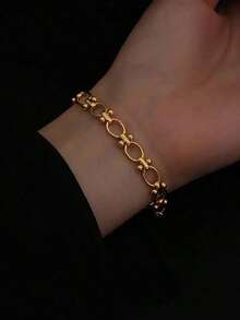 1pc Stainless Steel Unique Geometric Chain Design Punk Bracelet For Women, Suitable For Holidays And Gift Giving - 黃金 - 查看 1