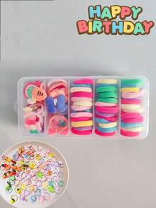 40/80个混色图案可爱发圈套装，弹性发圈不伤发 - 彩色弹力发带，适合马尾辫和麻花辫，随机颜色组合发饰