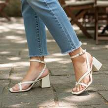 SOLAMELLO Women's Block Heel Sandal With Modern Strap Summer - White - View 1