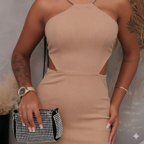 Vestido Feminino Frente Única   Malha    Costas nuas / sem costas    Roupa Feminina   Festa  Rua    Verão