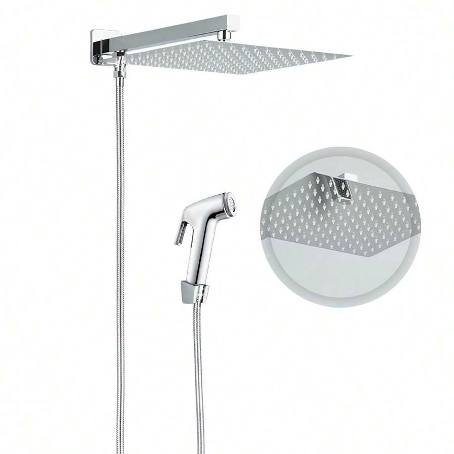 Slim Square Shower Head With Luxury Hand Shower And Diverter - 銀色 - 查看 1