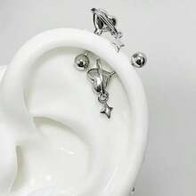 SENLANSP 1-2只Y2K风格心形耳环 - 闪亮星星和心形吊坠，不锈钢材质，情人节、母亲节、生日礼物，送给女友/妈妈/闺蜜，派对配饰 - 耳骨釘 - 查看 1