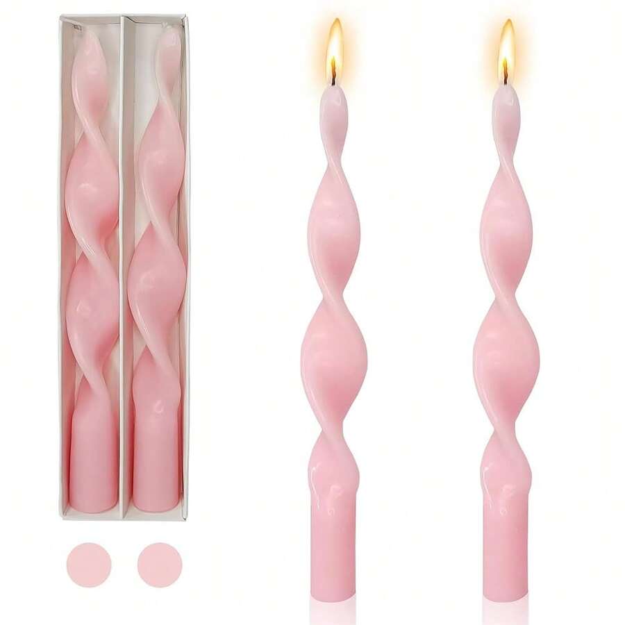 Long Candlesticks Spiral Taper Candle, 10 Inches Handmade Tapered Candles Pink Candle Sticks Flame Twisted Candlestick For Dinner Decor Housewarming Women Gift Idea 2pcs (4D-Pink){Inchcolor_nameinch:InchPinkinch,Inchsize_nameinch:Inch8INCHinch} - 粉色 - 查看 1
