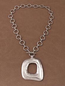 1条时尚哑光金/银色不对称镂空方形吊坠粗链项链，适合女性日常佩戴，18英寸+2英寸延长链