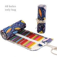 Estojo simples em lona estampada, grande capacidade com 48 orifícios para lápis de cor e desenho, estojo de enrolar para lápis específico para pintura, estojo multifuncional para guardar pincéis de maquiagem. - Multicolorido - Ver 10