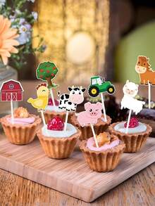 36 piezas - Decoración de cupcakes con animales de granja, decoración temática de fiesta de zoológico, adecuado para decoración de pasteles de granja, decoración de fiesta, regalo, decoración de pasteles, suministros seleccionados para fiesta de granja