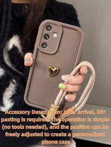 酒红色砂纸纹理手机壳，兼容 17/17 Air/17 Pro/17 Pro Max、16/15/14/13/12/11、Redmi 手机，3D 硅胶心形编织带防滑防震保护套（兼容 15 Pro/S24/P60）、Apple 12、A16、17、17 Pro Max - 棕色+金心+繩 - 查看 6