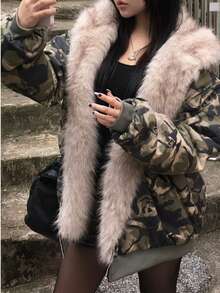 American Retro Boom Brand Wool Zip Cardigan Hoodie For Women, Autumn/Winter Couple's Luxurious Casual Outerwear, Boom Coat, Winter Fur Hoodie, Winter Jacket, Fur Jacket, Down Jacket For Women - AA - 查看 6