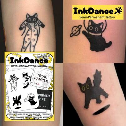 1套“可爱小猫”革命性科技纹身贴纸，半永久纹身，临时纹身，持久防水，逼真纹身效果，植物配方，产品代码X023