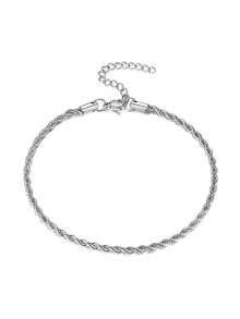Nooxian 1pc Women's Stainless Steel Twisted Chain Anklet, Versatile Daily Accessory - Silver - View 4