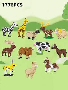 1776pcs Funny Cartoon Animal Building Blocks Set, Giraffe/Zebra/Deer/Antelope/Camel/Cow/Alpaca, Creative Educational DIY Model, Mini Assembly Blocks, Home Decor, Desk Ornament, Halloween/Christmas/Birthday Gift - Multicolor - View 18