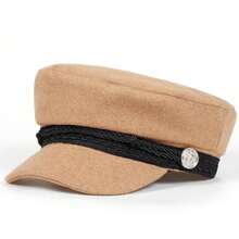 1顶女士白色蕾丝边水手帽，街头时尚贝雷帽，休闲平顶帽，适合秋冬季户外活动、旅行、海滩派对等场合。 - 彩色 - 查看 3