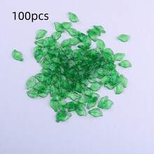 100Pcs Acrylic Green Leaf Beads, Transparent Leaves Beads Charms For Jewelry Making Necklace Earring Spring Plant DIY Crafts