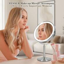 Professional 8.5 Large Lighted Makeup Mirror With Brighter Lights, 1X/10X True Magnifying Mirror With 3 Color Dimmable Lights, 90 Shadowless LEDs, 360°Swivel Seamless Vanity Mirror, Pearl Nickel - 15倍可充電銀 - 查看 7
