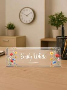 Personalized Acrylic Desk Nameplate With Succulent Floral Design,Contemporary Style Office Decor, Ideal For Bedroom, Custom Name Psychologist Office Sign For Desk, Non-Electric, Perfect For Christmas And Halloween Gifts - Multicolor - View 24