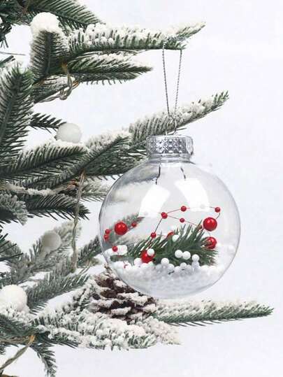 12/6/2/1 peça de enfeites de bola de Natal transparentes para paisagem de neve, decoração de atmosfera festiva, bolas redondas de plástico, enfeites pendurados para árvores de Natal, decorações para festas de Natal, decoração de bola de Natal