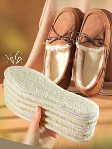 1pair Cozy Wool-Like Insoles For Winter, Thickened & Warm Faux Cashmere Inserts For Snow Boots, Sweat-Absorbent & Breathable