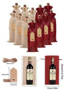 3/6/12pcs Wine Bottle Bags With Drawstrings, Jute Hessian Burlap Wine Gift Bottle Bags, Reusable Fabric Bottle Gift Bags, Reusable Gift Bags And Tags For Birthday Party Wedding Christmas New Year Decor Party Supplies, Christmas Gifts Christmas Decor - Multicolor - View 11