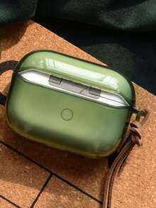 Apple 1pc Minimalist Morandi Color Earphone Case In Olive Green, Black, Blue And Grey, Translucent With Leather Strap, Creative Design Compatible With Airpods - 墨綠色 - 查看 5