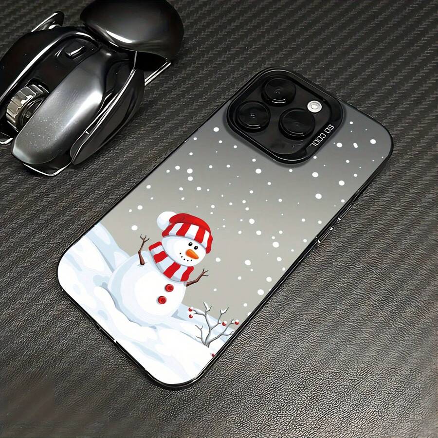 Funda de Teléfono IMD Electroplated con Diseño de Copo de Nieve de Navidad, Gorro y Bufanda, Creativa y de Alta - Adecuada para 16/15/14/13/12/X/XS/XR//8/Pro/Pro/Plus, Funda de Teléfono a Prueba de Golpes de Cobertura Completa/Funda de Teléfono Impresa/Funda de Teléfono/Nuevo Modelo de Funda Protectora, Regalo para Ti y tus Amigos y Familiares para las Vacaciones - Colores mixtos - Ver 1