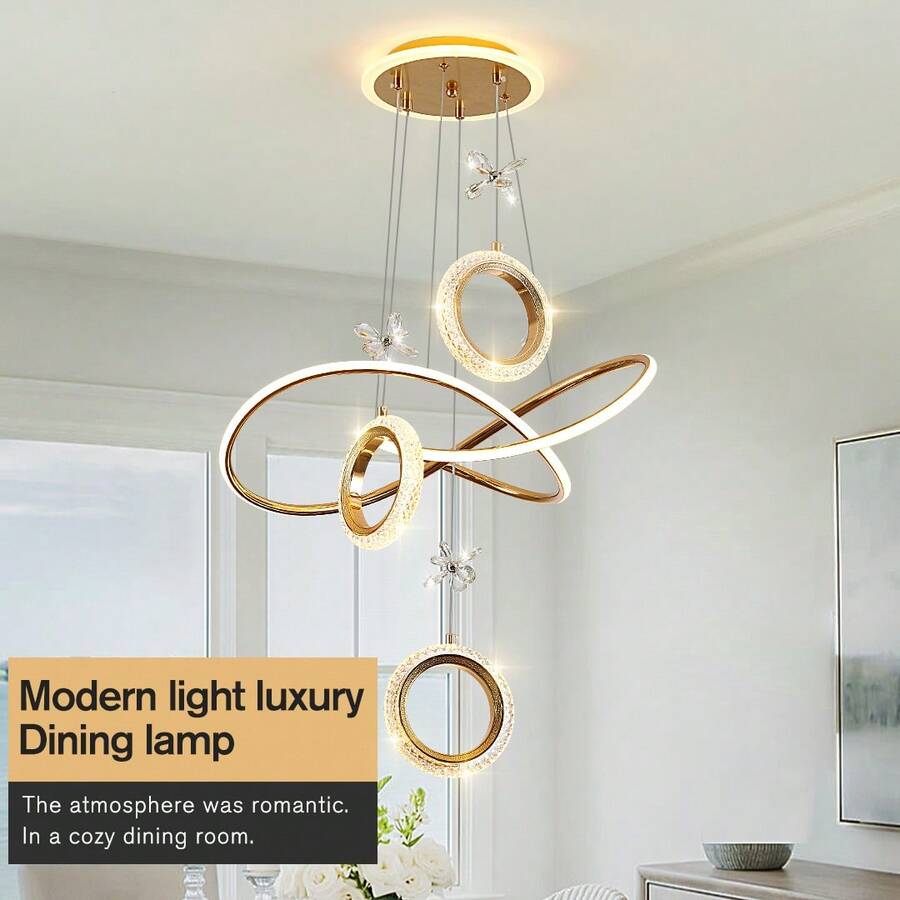 Modern Luxury New Crystal Flower Pendant Light For Bedroom, Dining Room, Living Room, LED Hallway, Staircase, Bar Counter Ceiling Light Fixture, Home Decor - Gold - View 1