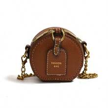 Lucky-Bag Western Leather Round Bag For Women Retro Leather Top Handle Casual Bag Cowhide Handheld Round Bag - Brown - View 2