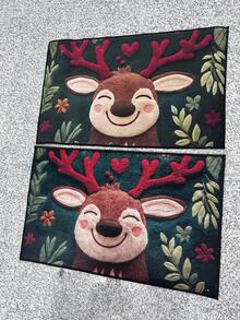 1 Peça Tapete de Banheiro de Microfibra com Desenho de Cervo de Natal - Seca Rapidamente e Absorve Bem a Água, com um Padrão Festivo de Bagas Vermelhas e Folhas Verdes. Perfeito para Decoração de Cozinha e Banheiro. Lavável em Máquina. Decoração de Banheiro de Natal.