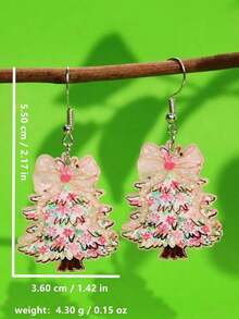1 Pair Cute, Elegant, Minimalist, Pink Floral Christmas Tree Earrings, Suitable For Holiday Parties, Christmas Earrings For Jewelry Women, Elegant & Fashion Fairy  Accessories, Christmas Decoration - 多色1 - 查看 5