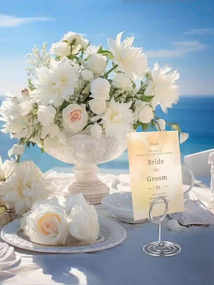 2/5/10 Piezas Soporte de Tarjeta de Lugar de Mesa de Boda Soporte de Número de Foto de Metal Clip Stands Decoración del Hogar Fiesta de Cumpleaños Boda - Dorado - Añade 5