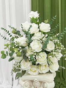 50 Pcs Artificial Roses In Bulk, Fake Silk Roses Realistic White Roses For Wedding Centerpieces Flower Arrangement Home Decor - White - View 3