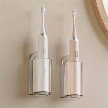 1/2个极简透明底座/白色主体长方形牙刷架，承重力强，壁挂式安装，无需用电，自粘式电动牙刷架，适合圣诞节礼物交换、浴室收纳、秋季焕新、返校必备、浴室收纳好物 - 彩色 - 查看 2