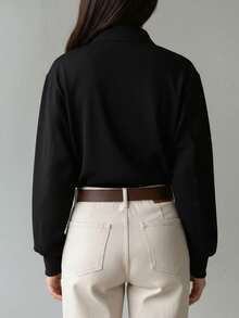 1 قطعة بلوزة كاجوال فضفاضة مريحة للفتيات المراهقات للعودة إلى المدرسة، موضة شارع متعددة الاستخدامات - الأسود - مشاهدة 2