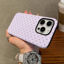 Minimalist Fashion Purple Polka Dot Phone Case For IPhone 17, 17 Pro, 16 Pro Max, 15P, 13, 11, 12, XS, 8 PLUS, 7 - Glossy 2-In-1 Design - Style 1 (1pc) - View 5