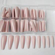 120pc Coffin Press On Nails Medium Length, Colored Long Ballerina Fake Nails Full Cover Acrylic French Tips False Artificial Fingernails Medium Coffin Presson Nails For Women FFgirls{Inchcolor_nameinch:InchNudeTaninch} - 裸色 - 查看 7