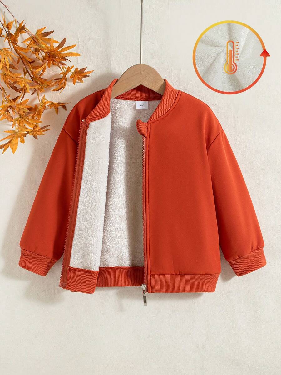 Boys' Casual Solid Color Zip-Up Raglan Long Sleeve Fleece Jacket Outerwear, Autumn/Winter
